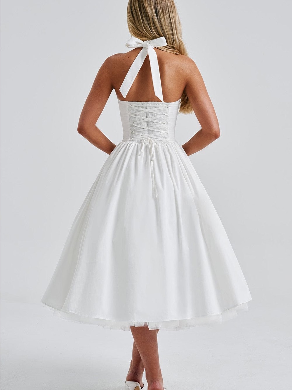 Babyboo Cressida Midi Dress ivory Classic White Halter Fit-and-Flare Dress - Picture 3 of 3